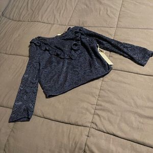 Blue Lace Long Sleeve Blouse